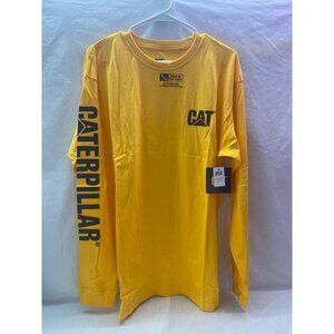 Caterpillar CAT Mens Yellow Trademark Banner Long Sleeve T-Shirt Size LT NWT
